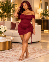 After Hours Off-Shoulder Dress |color=Burgundy| full-resolution individual model AI concept, supplier unverified