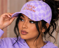 Everyday Cap |color=Lilac Check Print| individual AI portrait concept (enlarged lookbook crop), supplier product unverified