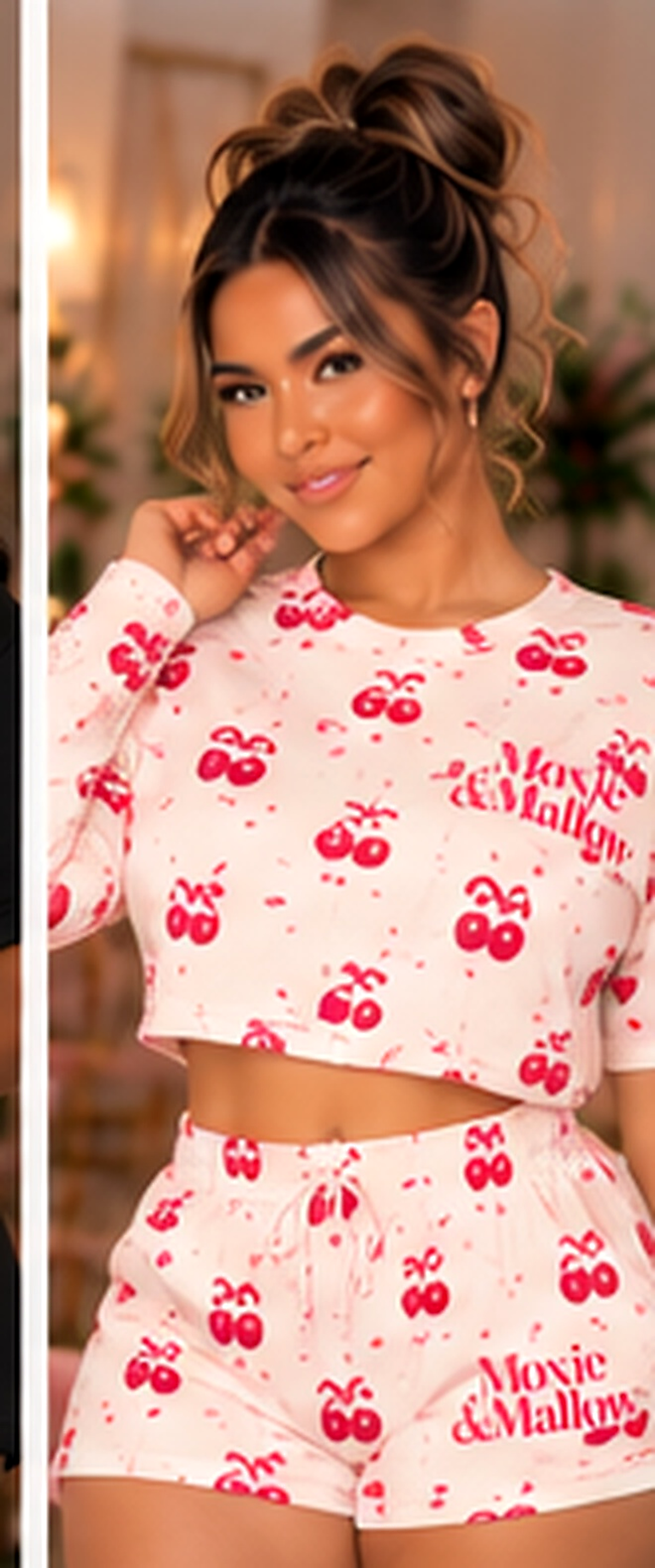 Everyday Lounge Short Set |color=Cherry Daydream Print| enhanced individual editorial image, upscaled source crop