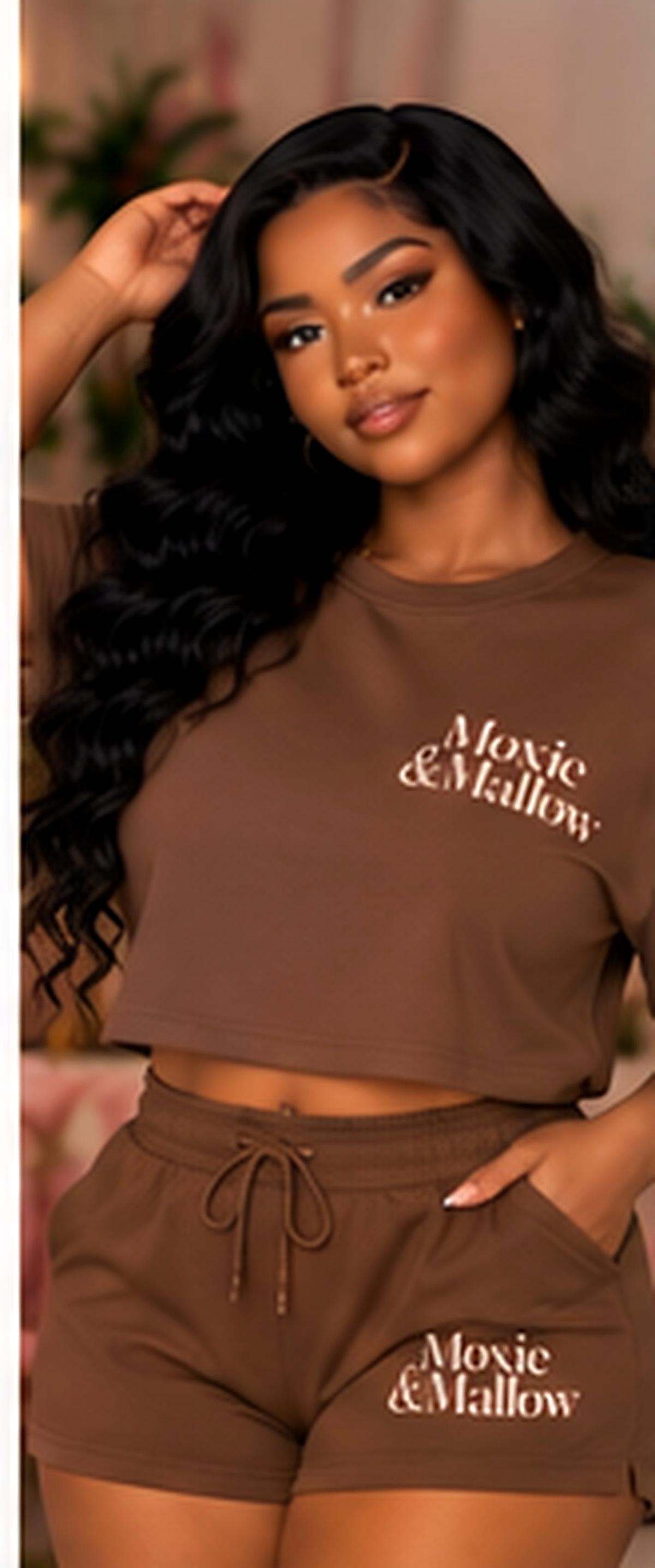Everyday Lounge Short Set |color=Chocolate Brown| enhanced individual editorial image, upscaled source crop