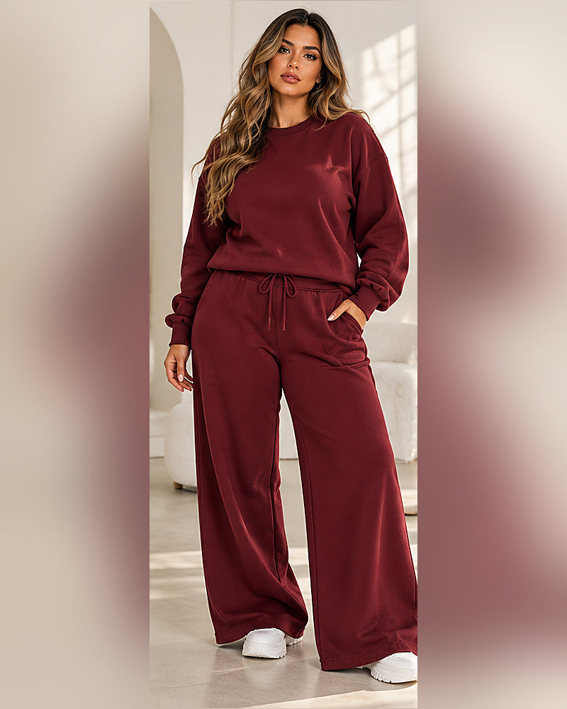 Moxie & Mallow Matching Sweat Suit |color=Burgundy| individual adult model photo concept; supplier garment verification pending