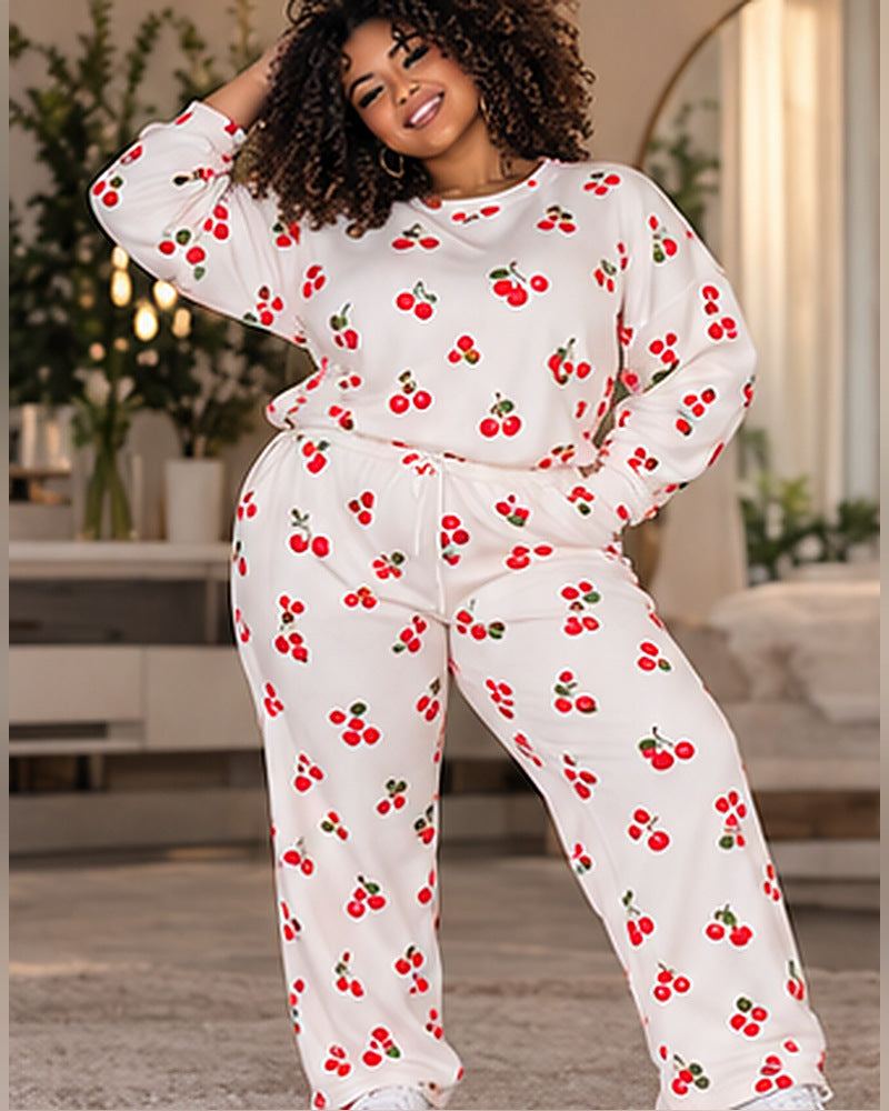 Moxie & Mallow Matching Sweat Suit |color=Cherry Daydream Print| individual adult model photo concept; supplier garment verification pending