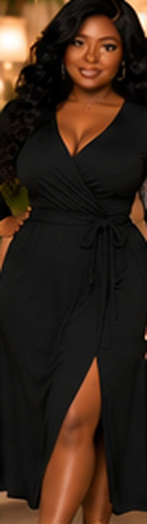 wrap Dress |color=Black| AI editorial concept, source collage crop; supplier sample not verified